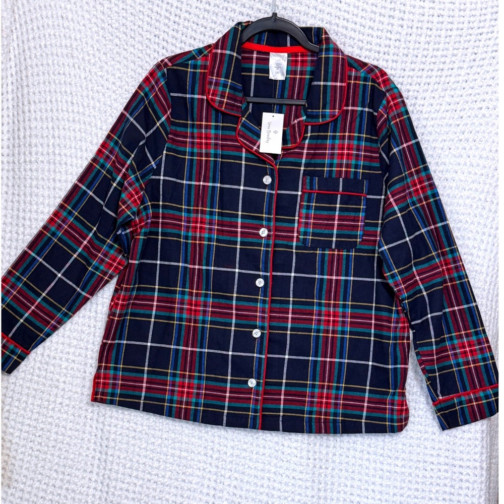 Vera Bradley Plaid‎ Pajama Top Long Sleeve Button Up Lounge Sleepwear L/G